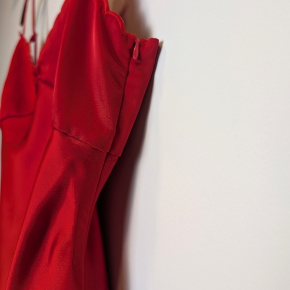 Lush Sexy Red Satin Midi Slip Dress Size Medium - Picture 6 of 9